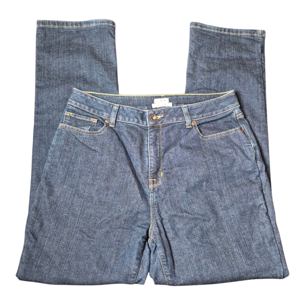 L.L.Bean Women's 12 Reg True Shape Fleece Lined High Rise Straight Jeans Blue